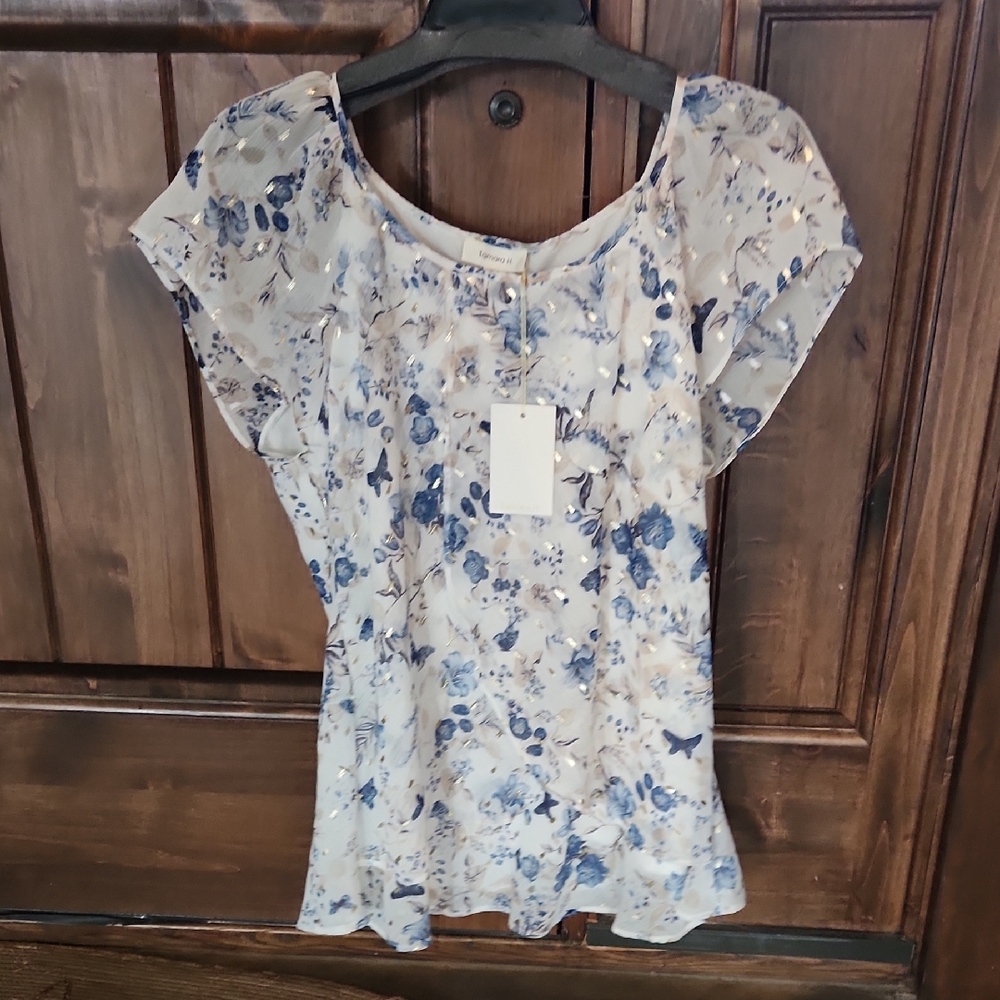 Chic Blue Floral Women's Blouse